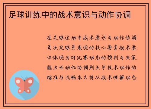 足球训练中的战术意识与动作协调